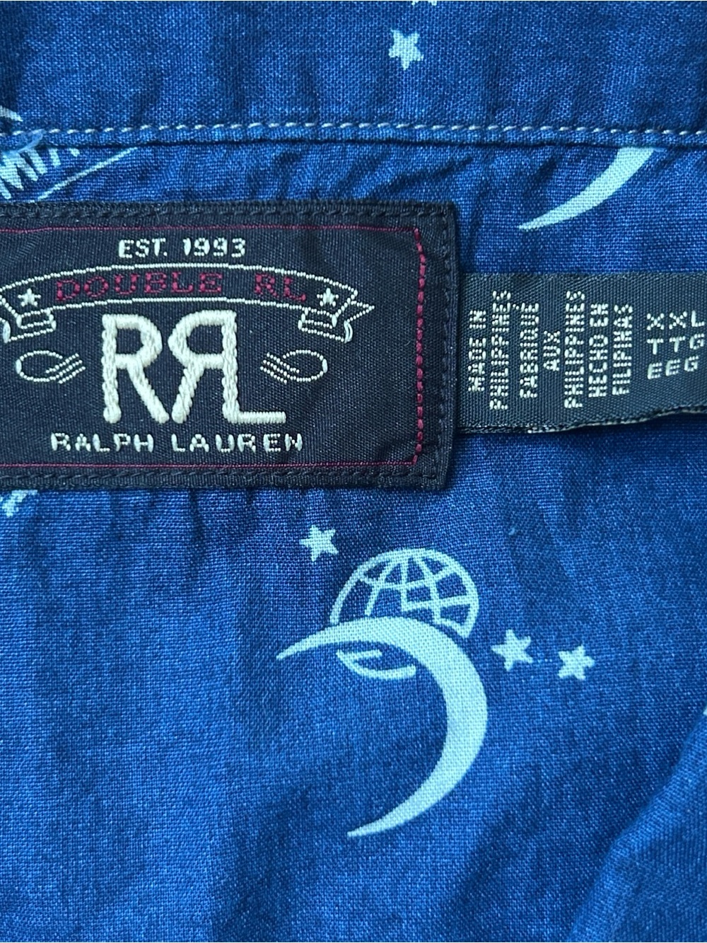 NWT Double RL Indigo Short-Sleeve Printed Button-Down Camp Shirt - Picture 7 of 8